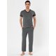 thumbnail image 2 of Conjuntos de pijamas para dormir de salón con cuello en V y mangas cortas de algodón para hombre Gris oscuro L Unique Bargains Pijama, 2 of 5