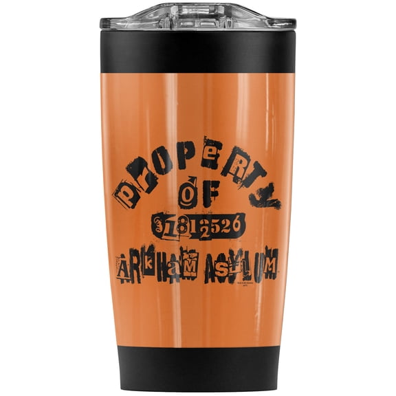 Batman Property Of Arkham Stainless Steel Tumbler 20 oz Coffee Travel Mug/Cup, Vacuum Insulated & Double Wall with Leakproof Sliding Lid | Great for Hot Drinks and Cold Beverages