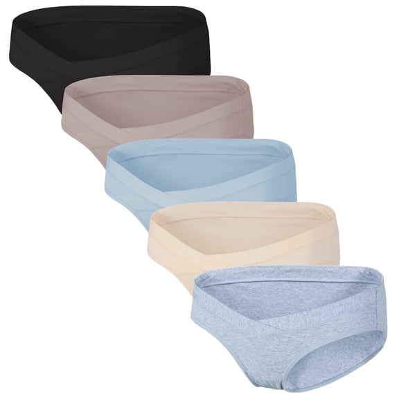 INNERSY Women's Maternity Underwear Under the Bump Cotton Panties Postpartum 5-Pack (L, Basics)
