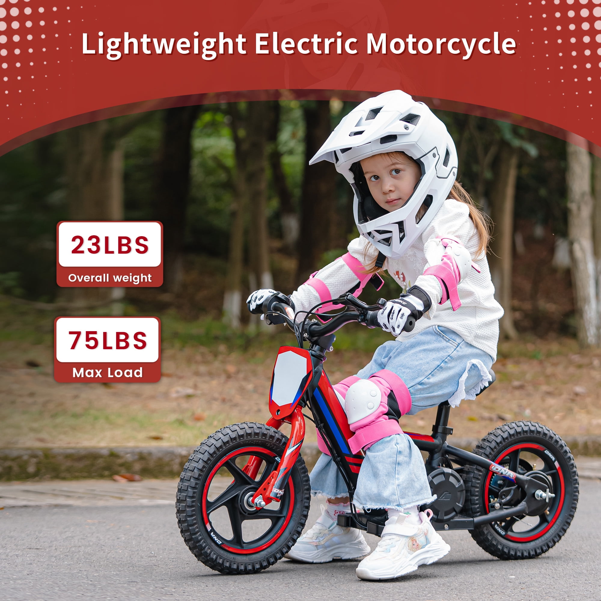 Lightweight Electric Dirt Bike for Kids, 170W Racing Grade Motorcycle for Ages 3-6, Detachable Battery, Safe Speeds up to 10 mph, 12 inch Tires, Red
