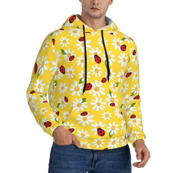 Hoodies for Men - Chamomile And Ladybug Long Sleeve Comfrt Men'S Fashion Hoodies & Sweatshirts, Sweatshirts for Men Hoodies Pullover Clothing Clothes with Pouch