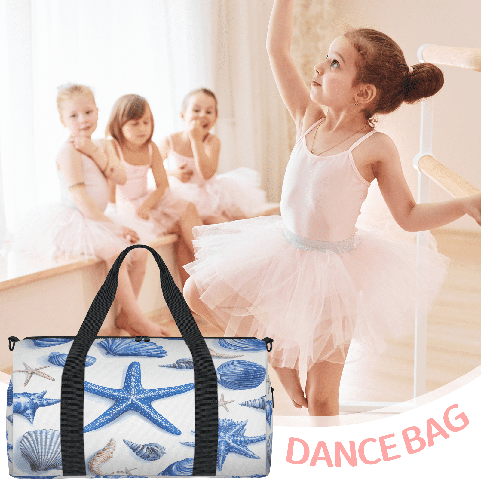 Herdesigns Seashell Starfish Travel Duffle Bag Sports Yoga Weekender Overnight Carry on Workout Bags Lightweight Waterproof Gym Tote Bag for Women Ocean Beach