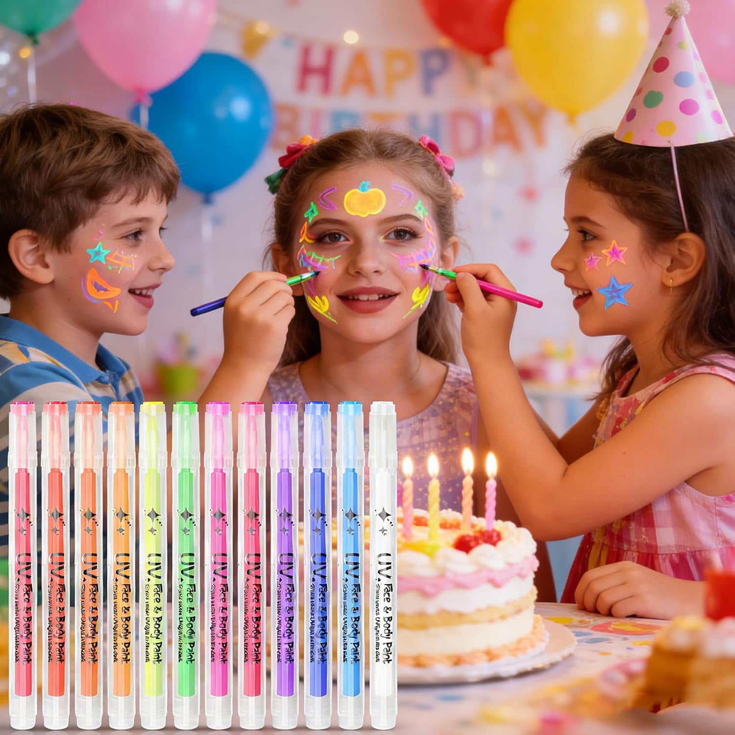 Uv Neon Face Paint Markers 12 Colors, Glow Face And Body Paint Markers Set, Face And Body Paint Markers Set, Body Paint Under Black Light for Temporary Tattoo (12 colors)