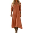 thumbnail image 2 of Ayolanni Womens V Neck 3/4 Sleeve Solid Color Maxi Shift Dress for Daily Soft Breathable Fabric Orange Womens Fall Dresses,M, 2 of 7