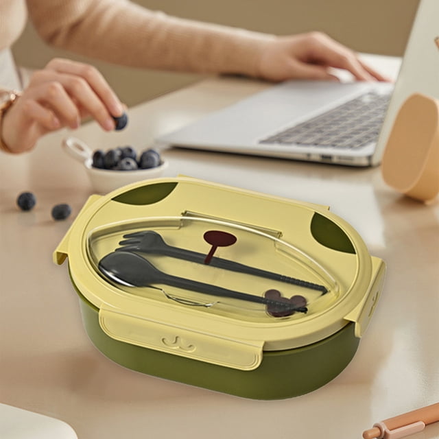 EGNMCR Kitchen Gadgets, Large Capacity Double Layer Compartment Lunch Box Fashionable Oval Lunch Box Portable Heatable Lunch Box Compartments No Odor Easy To Clean Plastics Bento Boxes