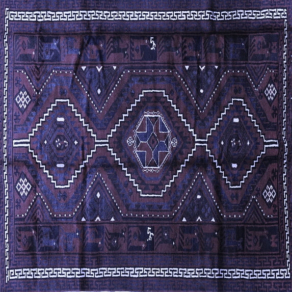 Ahgly Company Machine Washable Indoor Square Southwestern Blue Country Area Rugs, 3' Square