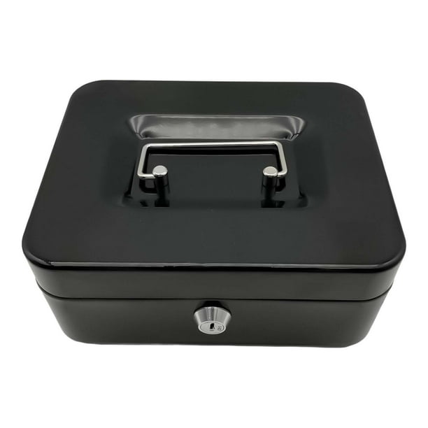 Caja de efectivo con cerradura y llave Caja de almacenamiento de efectivo con asa Caja de ahorro de dinero de metal Negro