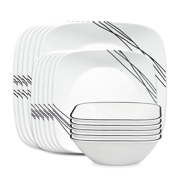Corelle Simple Sketch 18-Piece Square Glass Dinnerware Set (Service for 6)