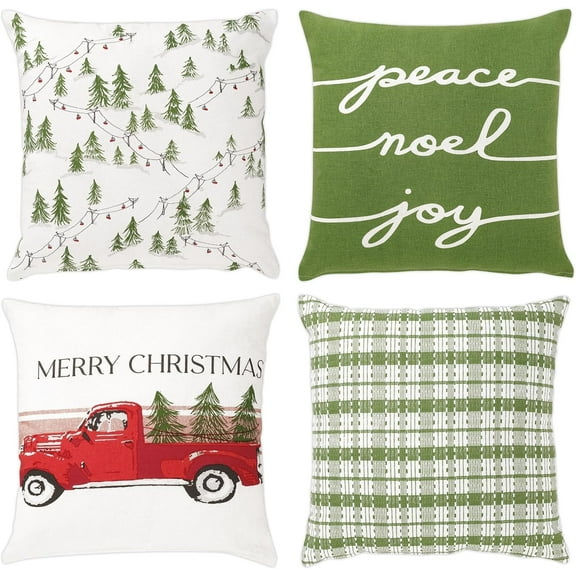 Folkulture Christmas Throw Pillow Covers 18x18, Decorative Couch Pillows for Living Room, 100% Cotton Boho Pillow Case or Cute Pillows, Christmas Pillow Covers or Accent Throws (Winter Farmhouse)