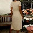 thumbnail image 3 of Largo Vestido Casual Mujer Mezcla de Lino Cuello Redondo Suelto Ajuste Multicolor Maxi de Verano para la Playa, 3 of 6