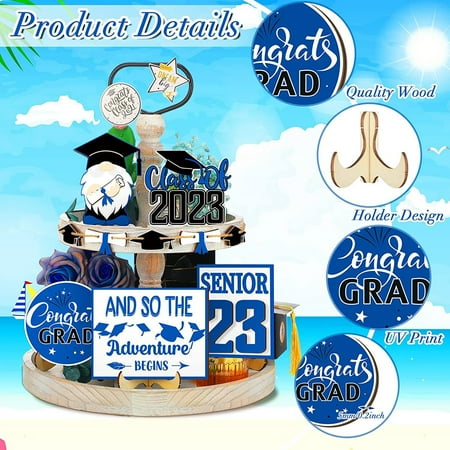 

Graduation Tiered Tray Decor Set Class Of 2023 Table Decorations Cap And Gown Diploma Wood Sign For Tiered Tray And So The Adventure Graduation Gifts For College Students Kids