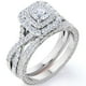 thumbnail image 1 of Anillo de bodas JeenMata de 1,25 ct con moissanita cuadrada, doble halo trenzado y pavé de inspiración vintage, chapado en oro blanco, 1 of 6
