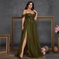 thumbnail image 3 of Embroidery Floral Modest Off Shoulder Prom Dress Plus Size Transparent A Line Oliver Green Wedding Guest Dresses Summer, 3 of 6