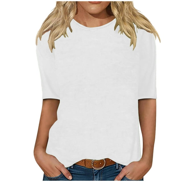 QIPOPIQ T-Shirts Décontractés pour Femmes à Manches Mi-Longues d'Été Tuniques Basiques Hauts Tee Mode Liquidation