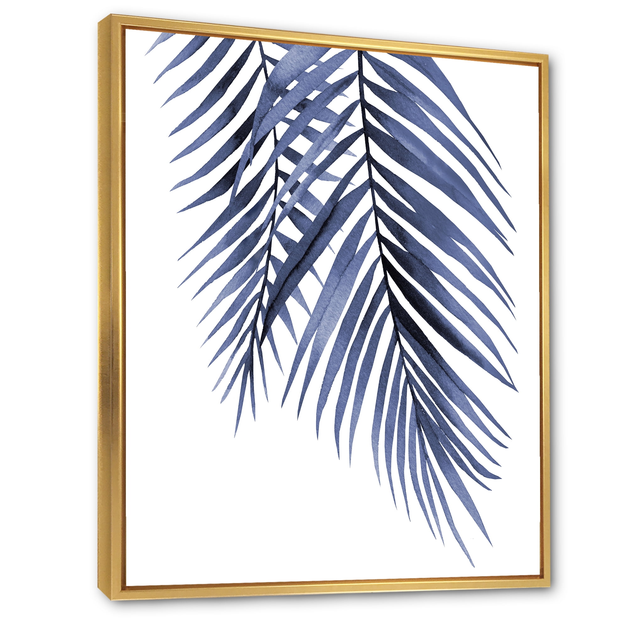 Designart 'Abstract Blue Palm Leaves Tropical Branches' Traditional Framed Canvas Wall Art Print