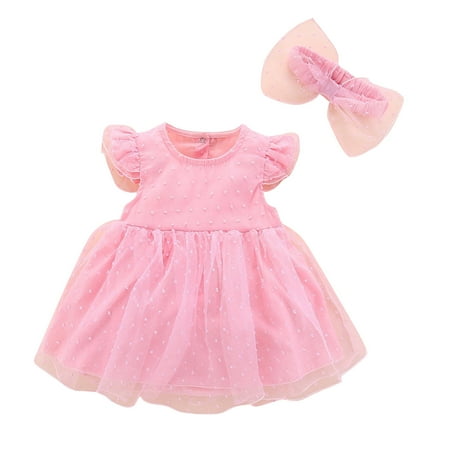 

Rovga Toddler Girl Dress Clothes Baby Spring Summer Tulle Solid Sleeveless Birthday Party Romper Princess Dresss Headbands Clothes