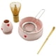 thumbnail image 1 of Juego de 5 Piezas de Matcha de Cerámica con Calcomanías de Corazón Rosa. Incluye un Juego de Matcha, un Tazón, un Batidor, un Soporte, una Cuchara de Bambú y un Colador., 1 of 5