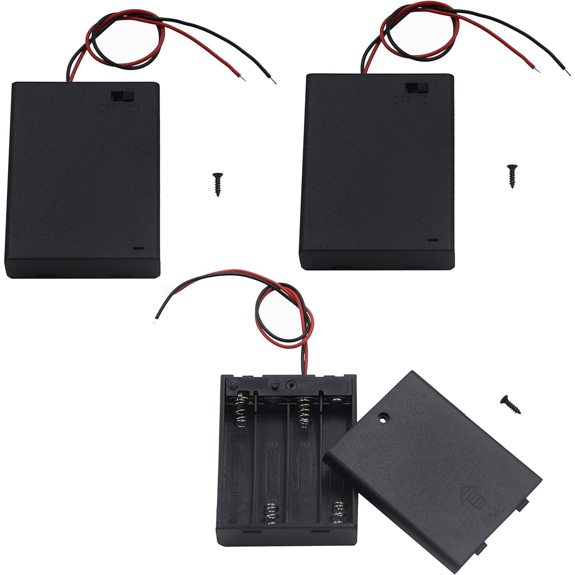 2 Pack 4AA Battery Box Holder With On/Off Switch - 6V Battery Case With Wire Leads