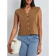 thumbnail image 6 of Women's Autumn Knit Sweater Vest Solid Color V Neck Single-breasted Knitwear Vest, 6 of 10