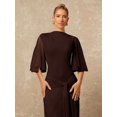 thumbnail image 5 of Womens Brown Boat Neck Flowy Mesh Long Sleeve Cinched Ribbon Maxi Dress, 5 of 5