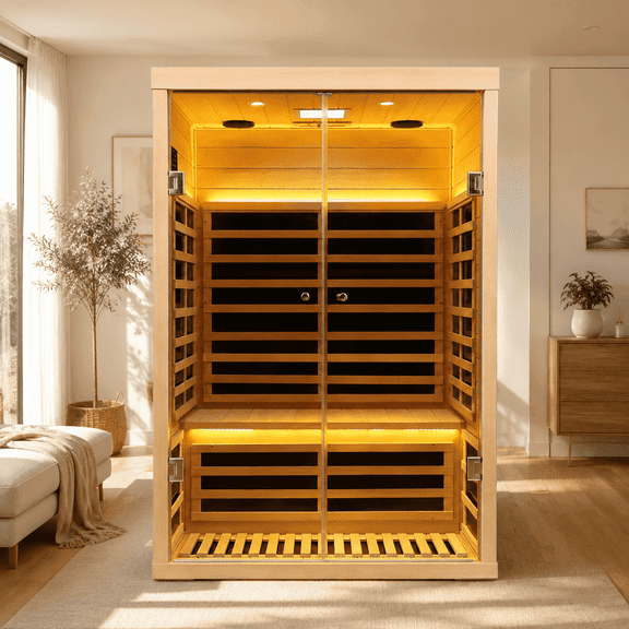 KUNSANA For 2 Persons Far Infrared Sauna Indoor Saunas Low EMF Color Therapy Light 1780W
