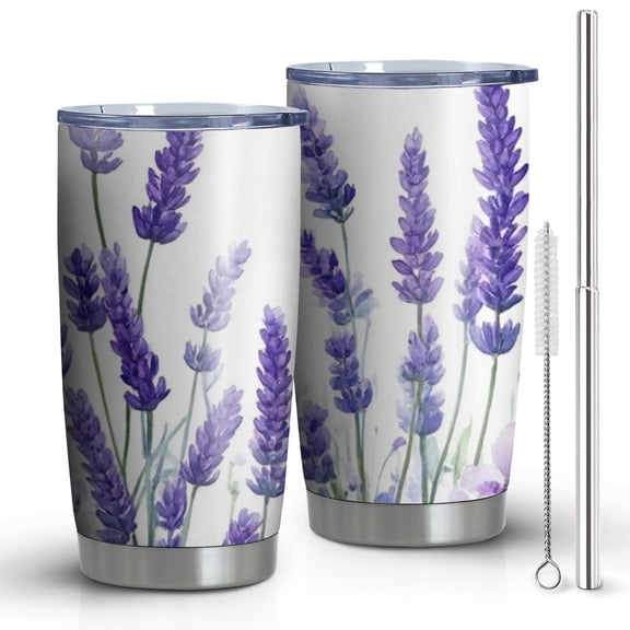 20 Oz Lavenderand Butterflies Coffee Tumbler Double Wall Insulated Stainless Steel Water Bottle | Metal Reusable Thermoses Flask with Cup Cap | Leak & Sweat Proof with Anti-Dust Lid