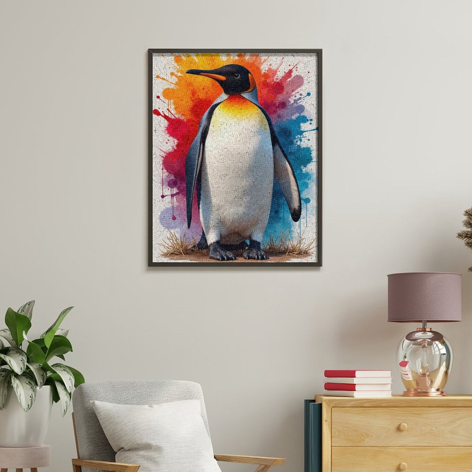 Paint By Numbers Kit for Adults Beginner - DIY Penguin Colorful Splash Art Canvas Painting Kits for Adults, Frameless Paint By Number for Adults for Home Wall Decor 16x20 Inch