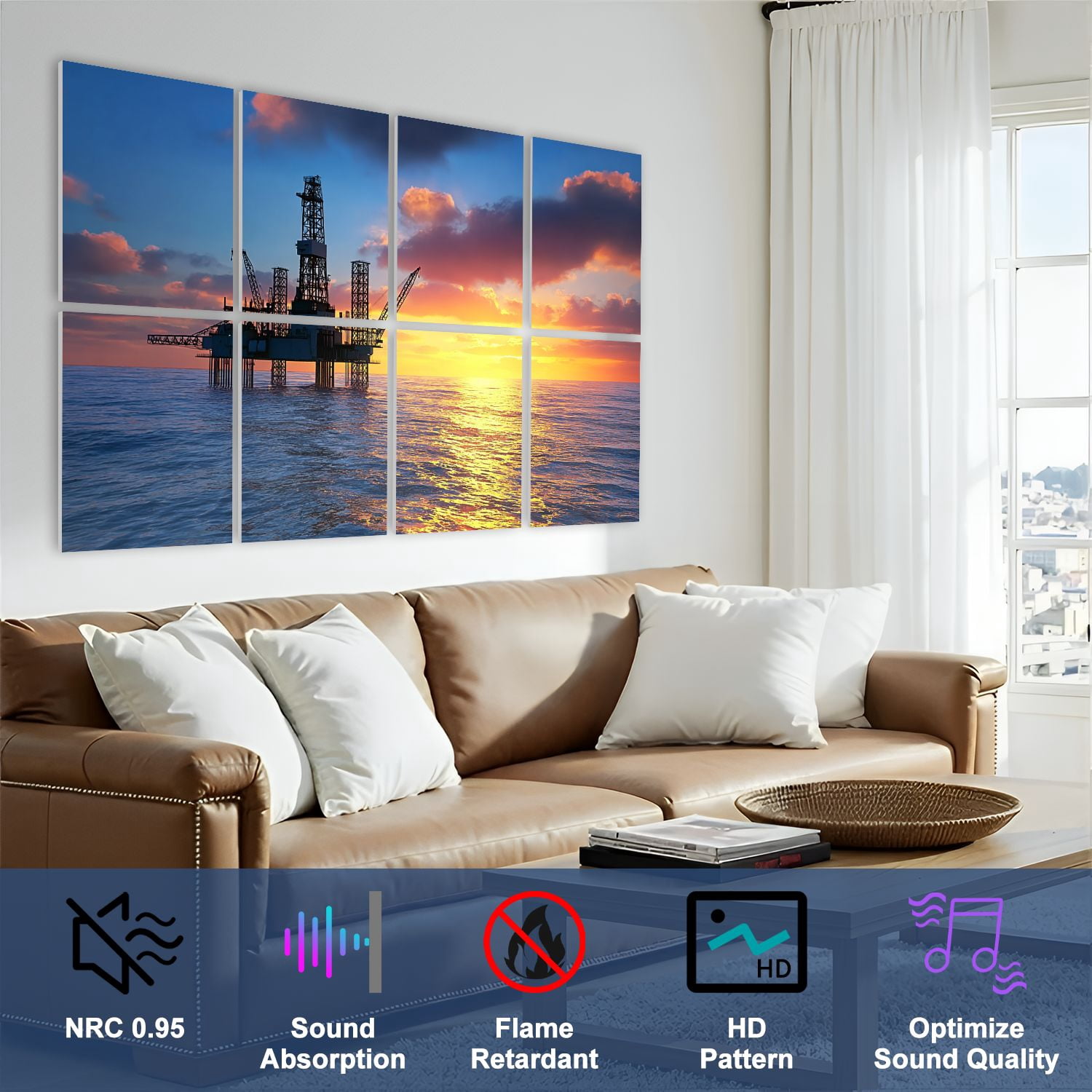 8 Pack Art Acoustic Panels Sound Absorbing Oil platform sea Decorative Soundproof Wall Panels Self Adhesive for Nursery Game Room Bedroom 48"x32"