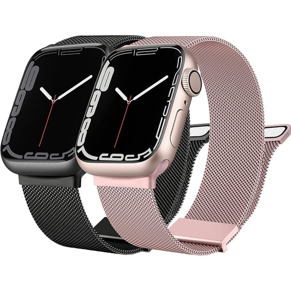 [2 PACK] Metal Stainless Steel Bands Compatible with Apple Watch Bands 41mm 40mm 38mm 42mm 44mm 45mm, Loop Magnetic Milanese Mesh Strap for iWatch Bands Series 8 7 6 5 4 3 2 1 SE Women Men
