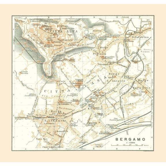 Historic Map - Bergamo Italy - Bertarelli 1914 - Vintage Wall Art