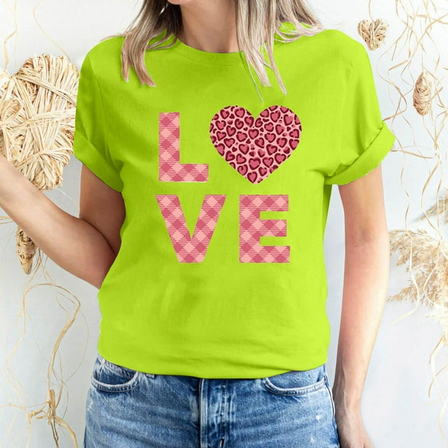 Pisexur T-shirt de la Saint-Valentin pour Femmes, Imprimé Amour, Manches Courtes, Col Rond