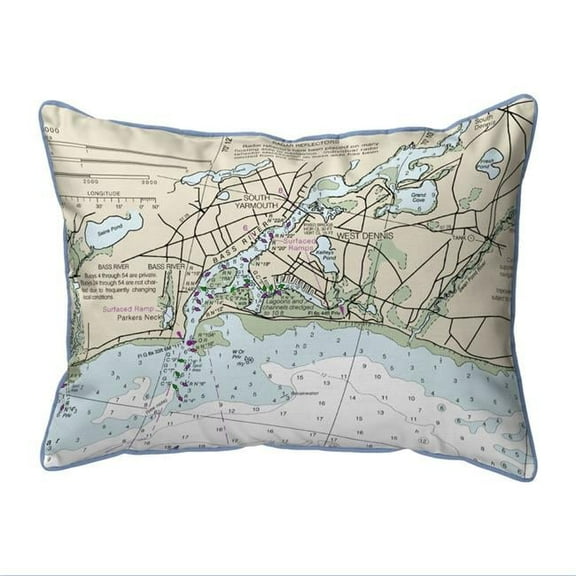 Betsy Drake ZP13229BR 20 x 24 in. Bass River, MA Nautical Map Extra Large Zippered Indoor & Outdoor Pillow