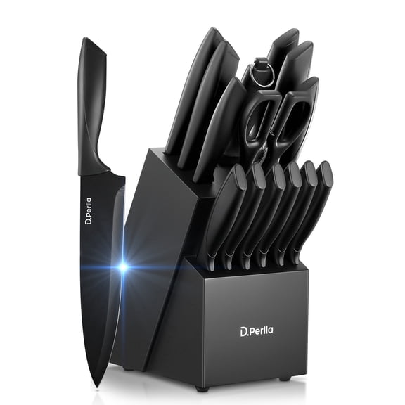 D.Perlla Knife Set, 15-Piece Stainless Steel Knife Set with Nonstick Coating and Ergonomic Handles