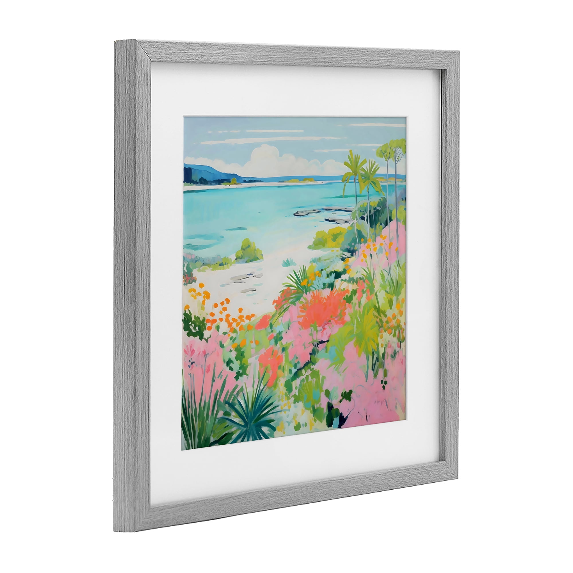 Stupell Industries Tropical Coast Blooming Shoreline Gray Framed Print Under Glass, design by Creative Studio