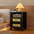 thumbnail image 2 of PetFurnishn 26.18" End Table with Charging Station and Rattan Drawers, Farmhouse Nighstand, Wooden Storage Bedside Table, Living Room, Bedroom(1, Black Oak), 2 of 9