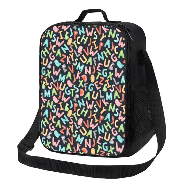 Fotbe Alphabet Lonchera Bolsa de Almuerzo para Hombres y Mujeres, Lonchera de Gran Capacidad, Bolsa de Almuerzo Reutilizable, Bolsa Térmica Aislante
