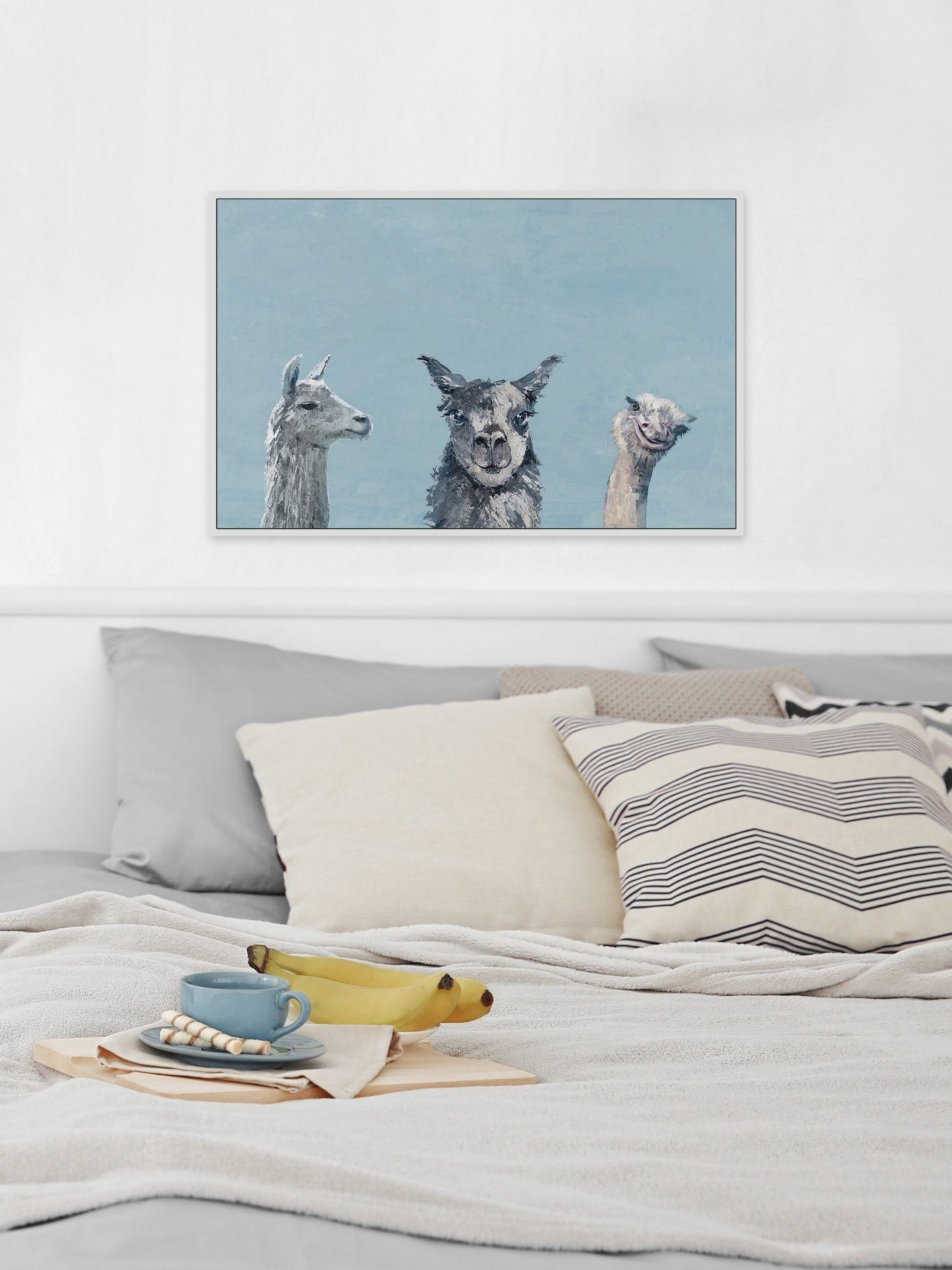 Llama and Ostrich Groove Floater Framed Painting Print on Canvas