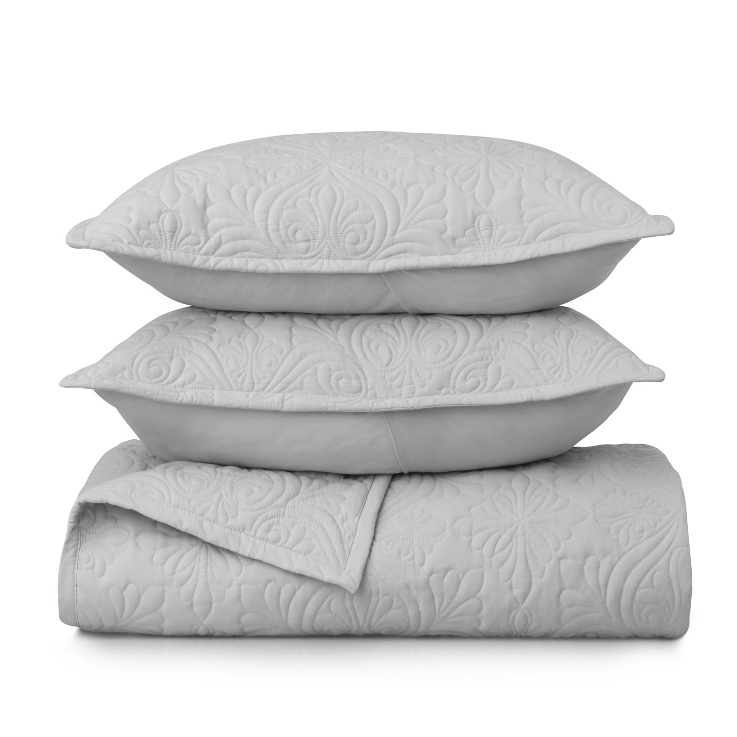 Martha Stewart Everyday 3 Piece Quilt Set - King, Solid Quiet Grey