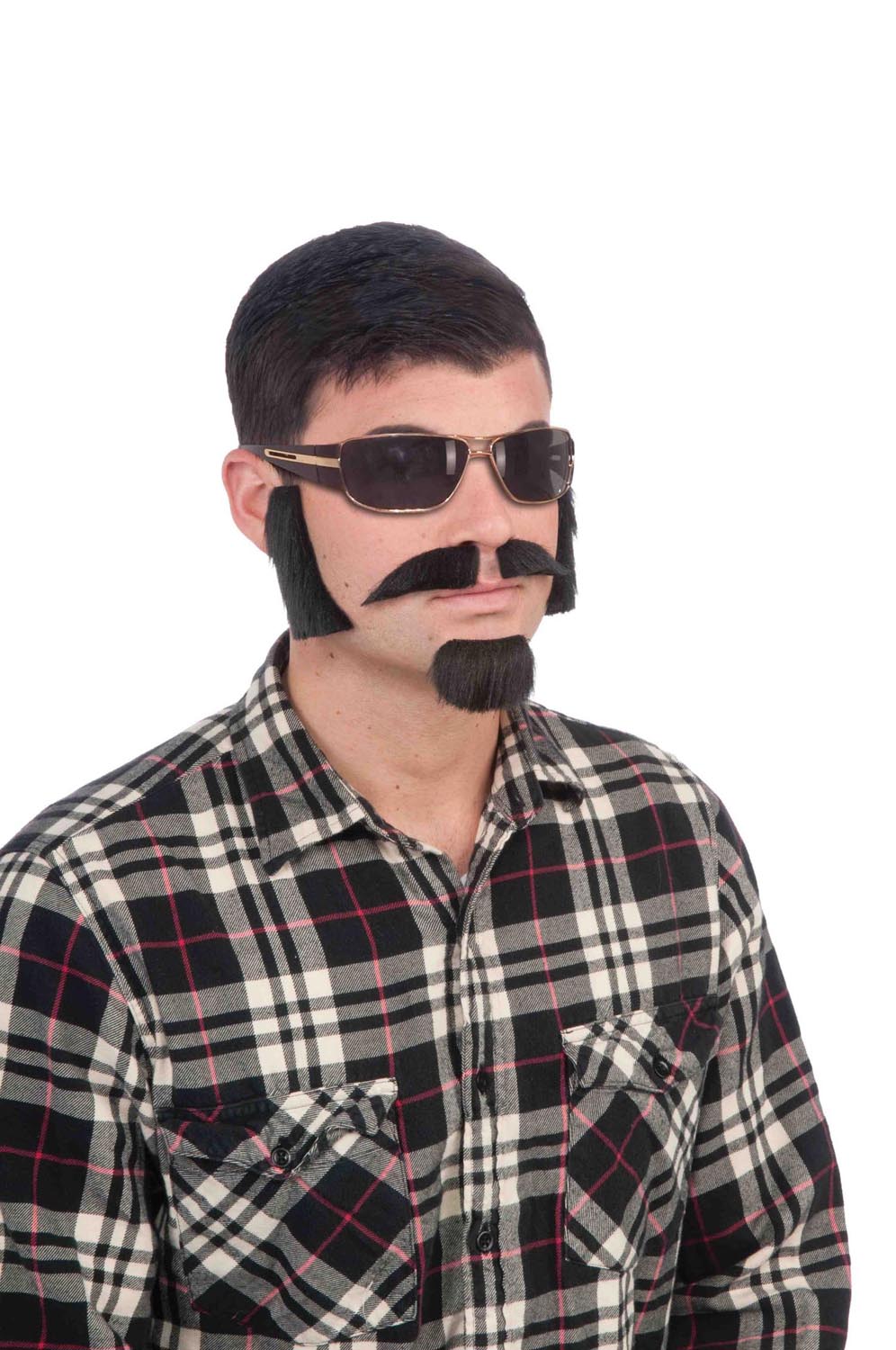 Black Facial Hair Costume Kit With Sideburns, Mustache, And Goatee
