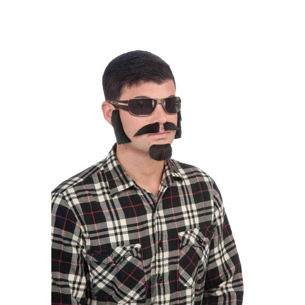 Black Facial Hair Costume Kit With Sideburns, Mustache, And Goatee