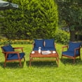 thumbnail image 3 of Patiojoy 8PCS Patio Outdoor Rattan Furniture Set Acacia Wood Frame Conversation Set w/Coffee Table Navy, 3 of 7