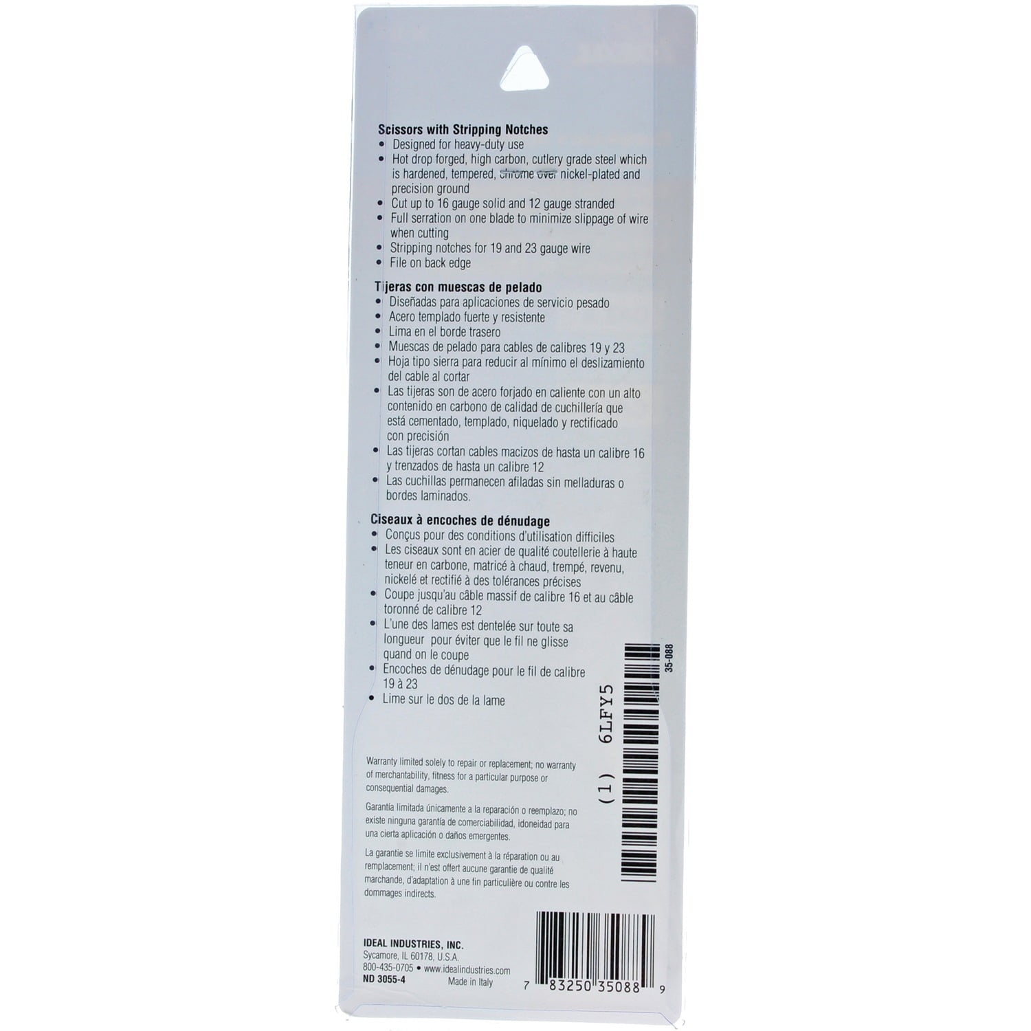 Ideal 5-1/2" Electricians Scissors 185 lb. 35-088
