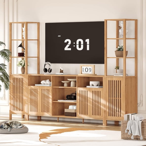 Huloretions Farmhouse TV Stand for Televisions up to 70 Inches,Storage Cabinets,Console Table and Media Furniture for Living Room,Apartment