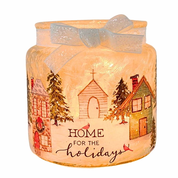 Stony Creek 4.00In Home For The Holidays Pre-Lit Jar, Glass, Homes Trees Ribbon Hrc4240