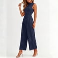 thumbnail image 6 of PBFRDSJ Jumpsuits for Women Casual Sleeveless Mock Neck Ruched Wide Leg Jumpsuit Casual Formal Long Romper with Pockets, 6 of 7