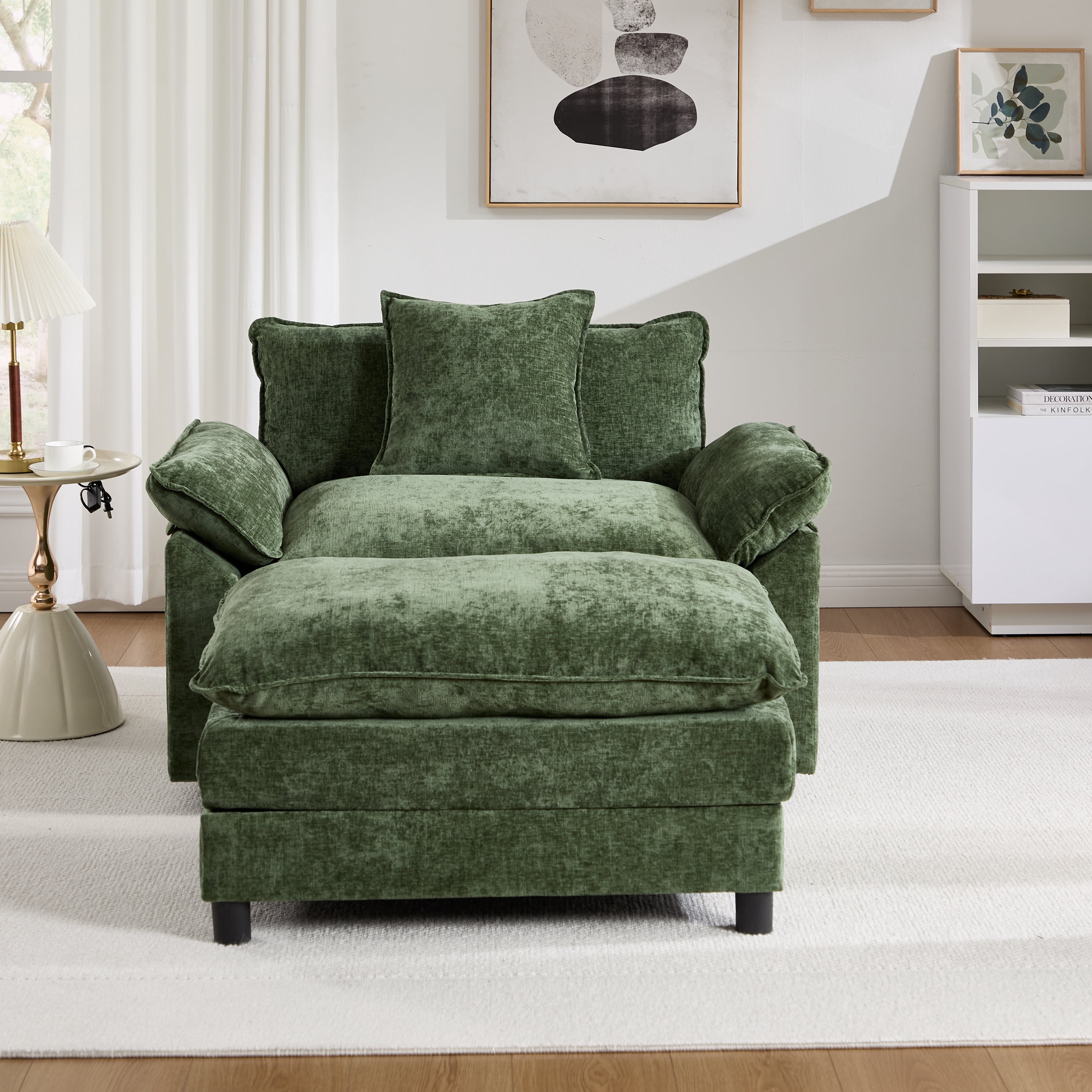 44.5" Accent Chair with Ottoman Club Chair Chenille Upholstered Armchair