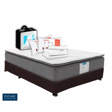 Colchón Dom Matrimonial Restonic Mooncare + 2 Almohadas + Box + Protector