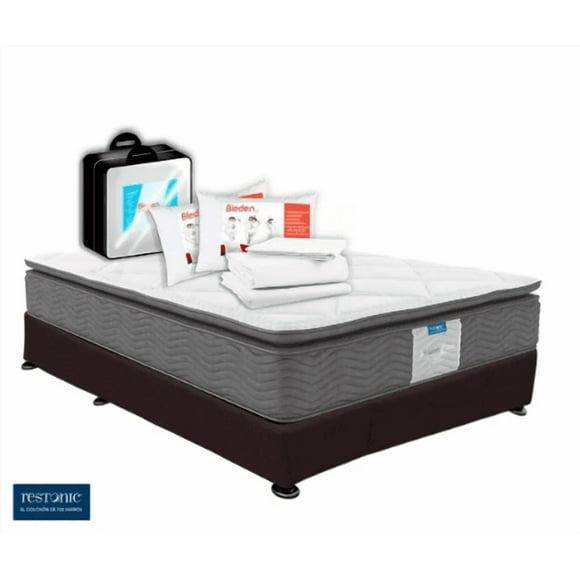 Colchón Dom Matrimonial Restonic Mooncare + 2 Almohadas + Box + Protector