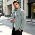 thumbnail image 5 of Men's Full Zip Fleece Jacket Lightweight Warm Soft Polar Jackets Long Sleeve Stand Collar Outdoor Hiking Casual Coat, 5 of 5