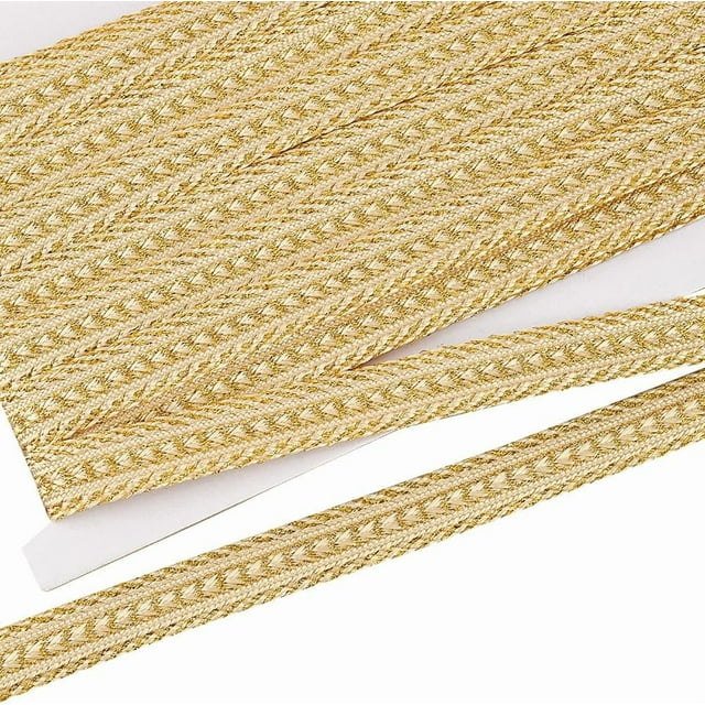 Cinta de trenza decorativa de poliéster color amarillo dorado pálido, 12,5 yardas y 15 mm de ancho. Cinta de costura con trenza militar.